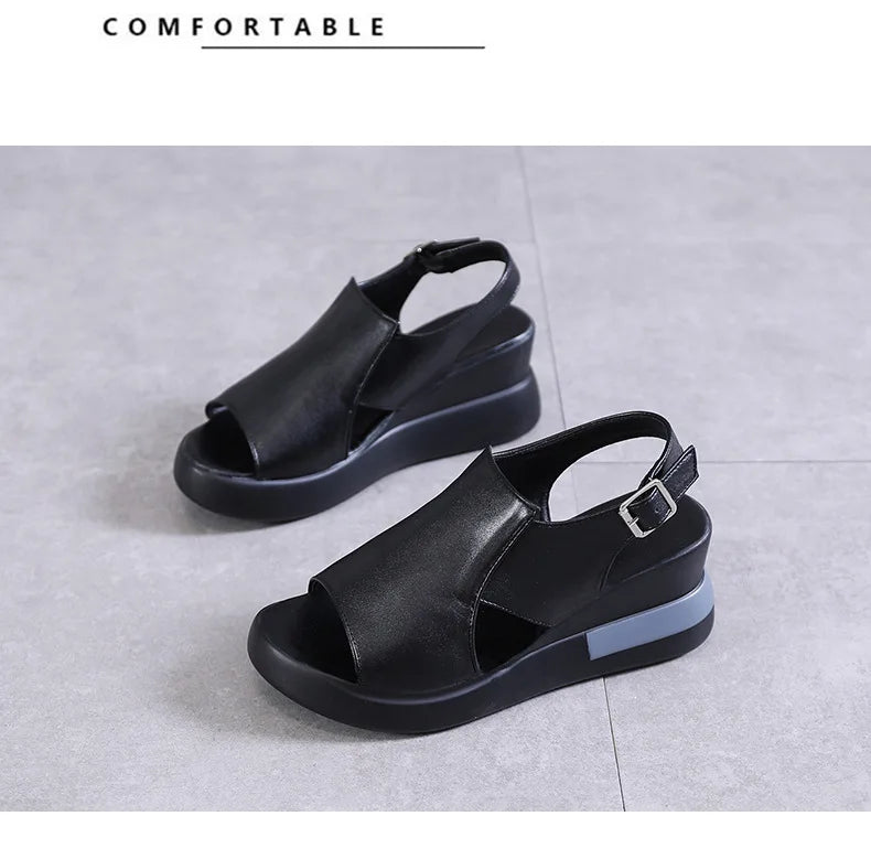 2023 Women's Platform Wedge Sandals New Summer High-heeled Fish Mouth Women's Shoes Soft Leather Heightened Platform Shoes