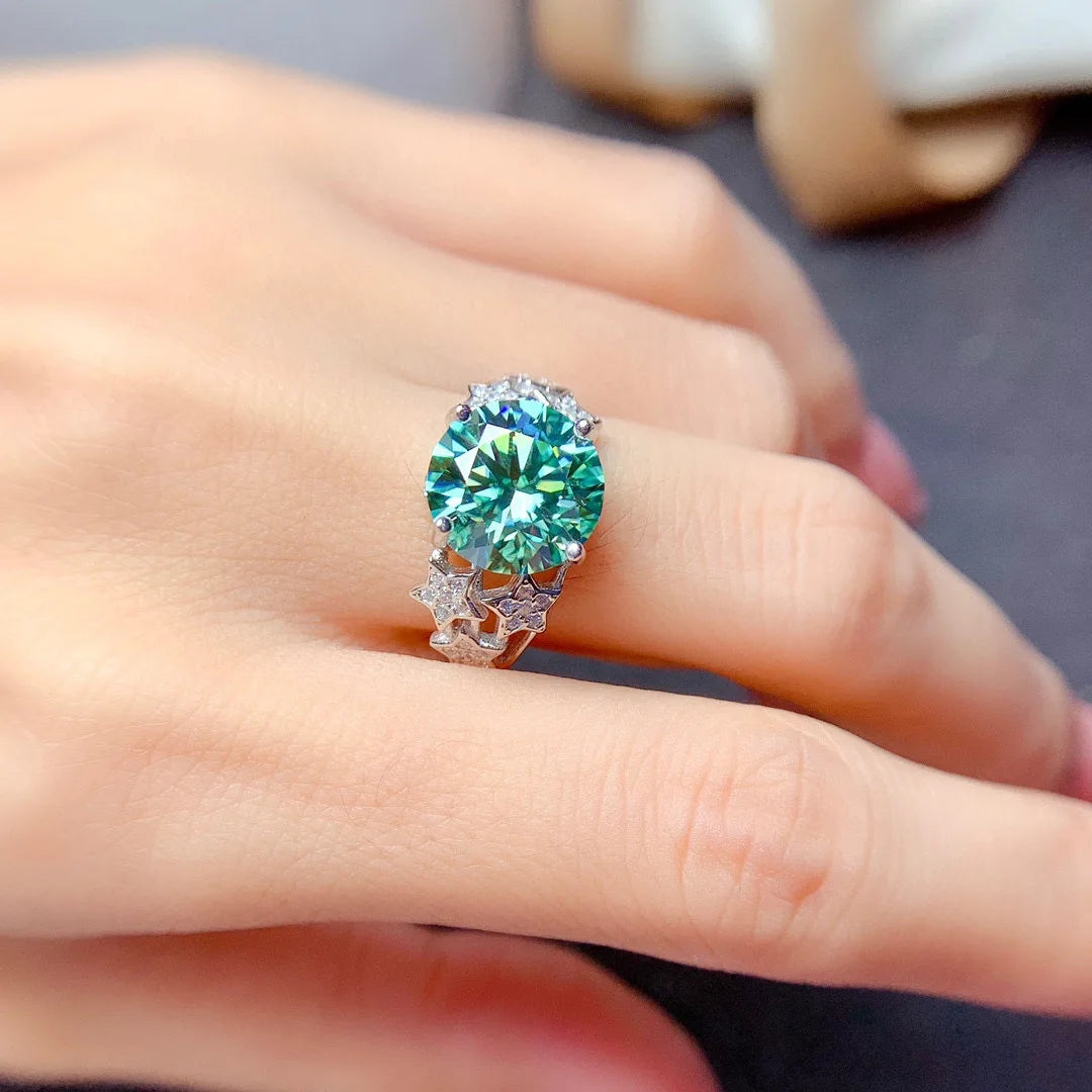 Luxury 5 Carats Silver Color Created Green Blue Imitated Moissanite Gemstone Adjustable Rings For Women Jewelry Engagement Gifts