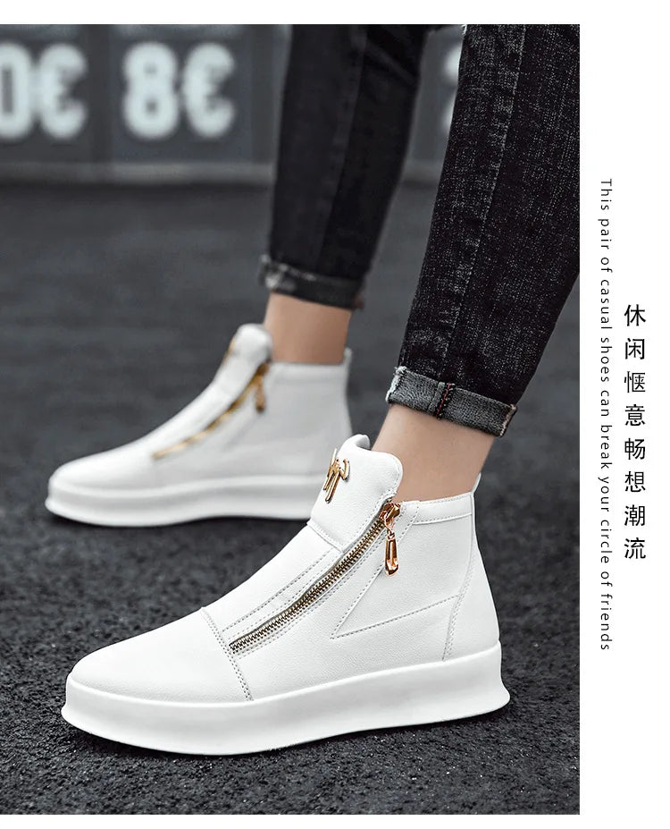 High Top Casual Shoes for Men Brand Ankle Boots Fashion White Men Skateboard Shoes Luxury Platform Sport Shoes Leather Men Boots