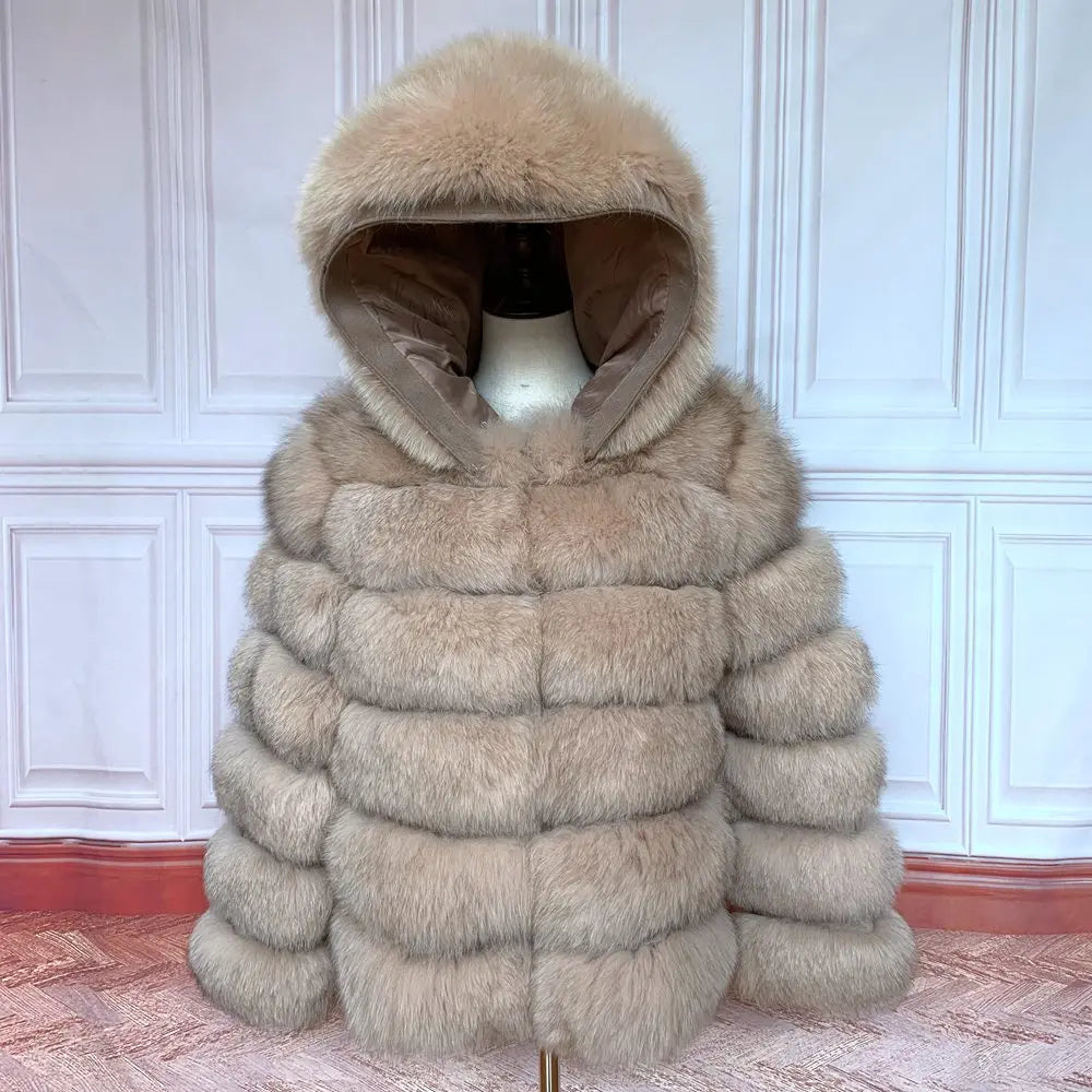 Fur Coat Women's Winter Coats Overcoat Female Fur Jackets For Women Long Sleeves Hood womans Real fur coats Real Fur Clothing