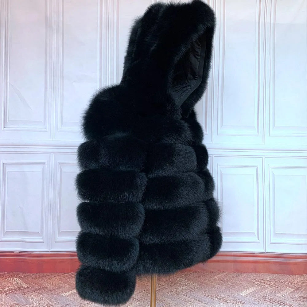 Fur Coat Women's Winter Coats Overcoat Female Fur Jackets For Women Long Sleeves Hood womans Real fur coats Real Fur Clothing