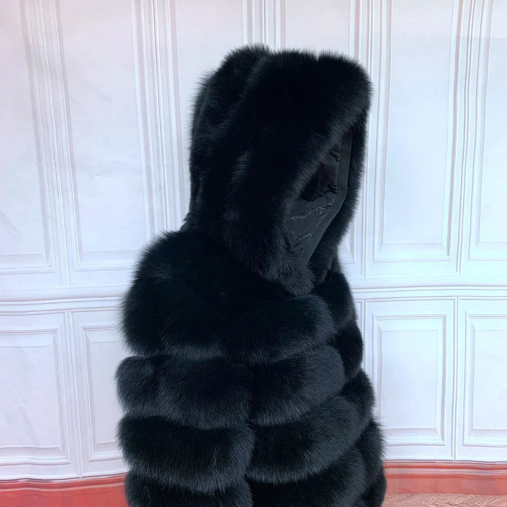 Fur Coat Women's Winter Coats Overcoat Female Fur Jackets For Women Long Sleeves Hood womans Real fur coats Real Fur Clothing