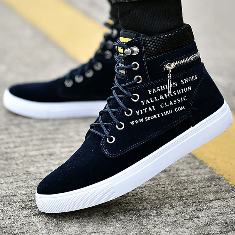 Spring High Top Men Shoes Luxury Leather Men's Sneaker Fashion Lace-up Ankle Boots Comfortable Mens tennis Shoes Plus Size 38-48