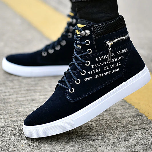 Spring High Top Men Shoes Luxury Leather Men's Sneaker Fashion Lace-up Ankle Boots Comfortable Mens tennis Shoes Plus Size 38-48
