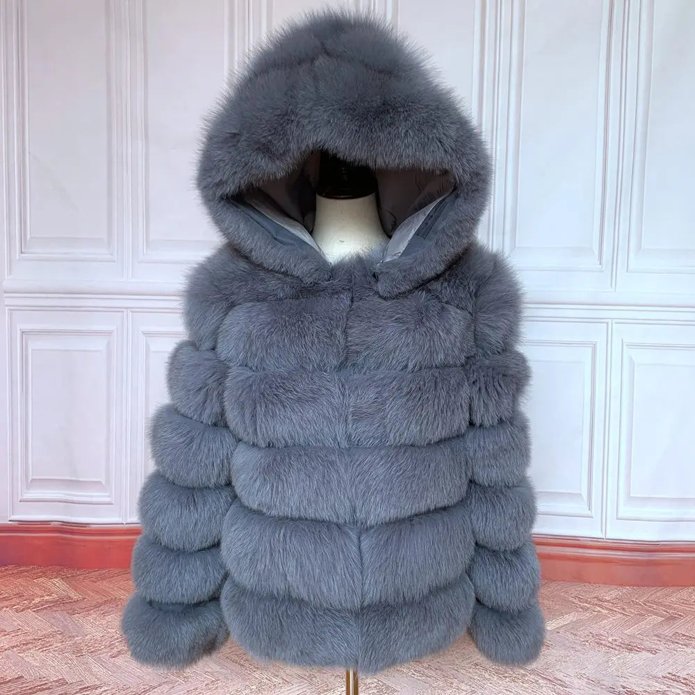Fur Coat Women's Winter Coats Overcoat Female Fur Jackets For Women Long Sleeves Hood womans Real fur coats Real Fur Clothing