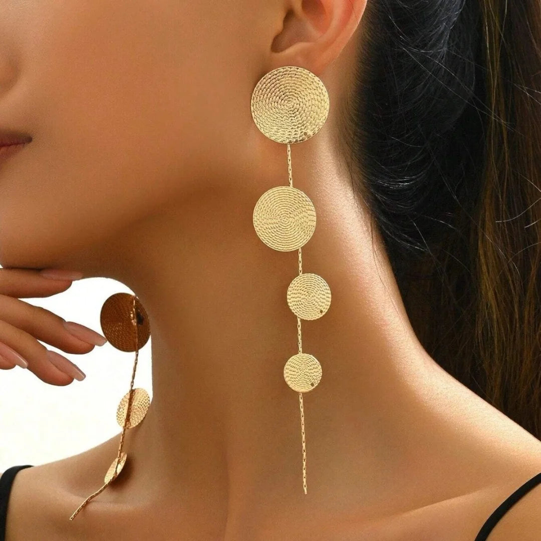 Tassel Disc Pattern Earrings, Symmetrical Pendant Earrings for Women, Creative, Individual and Geometric Temperament