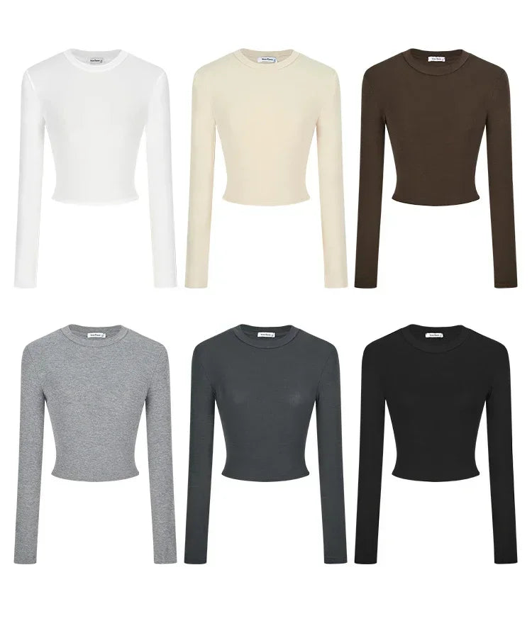 Women Casual Long Sleeve T-Shirts Spring Autumn Solid Slim Fit Pullovers Tees Shirts Female Streetwear Base Tees Tops Casual