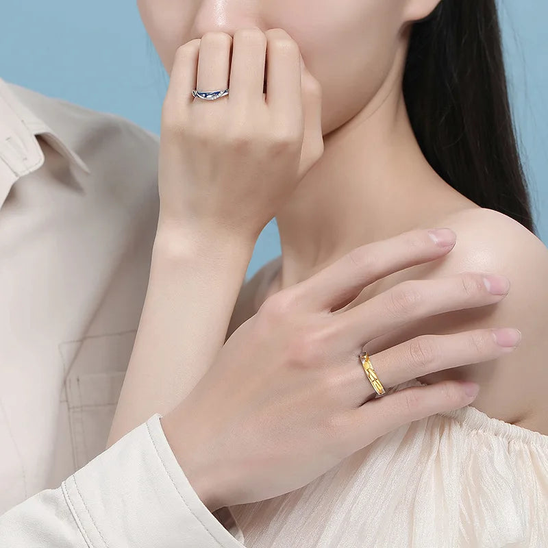 European S925 Sterling Silver AAA CZ Sun And Stars Couple Open Ring For Women Men Birthday Wedding Valentine's Day Jewelry