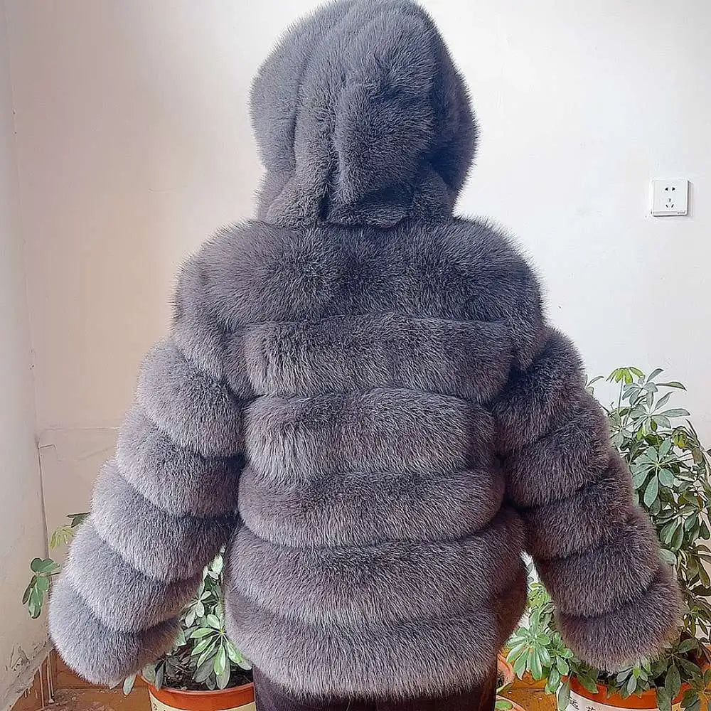 Fur Coat Women's Winter Coats Overcoat Female Fur Jackets For Women Long Sleeves Hood womans Real fur coats Real Fur Clothing