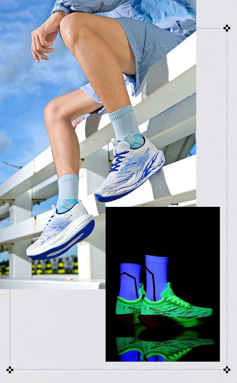 Men Sports Running Shoes Casual Marathon Carbon Plate Breathable Lightweight Women's Fluorescence Athletic Nonskid Sneakers
