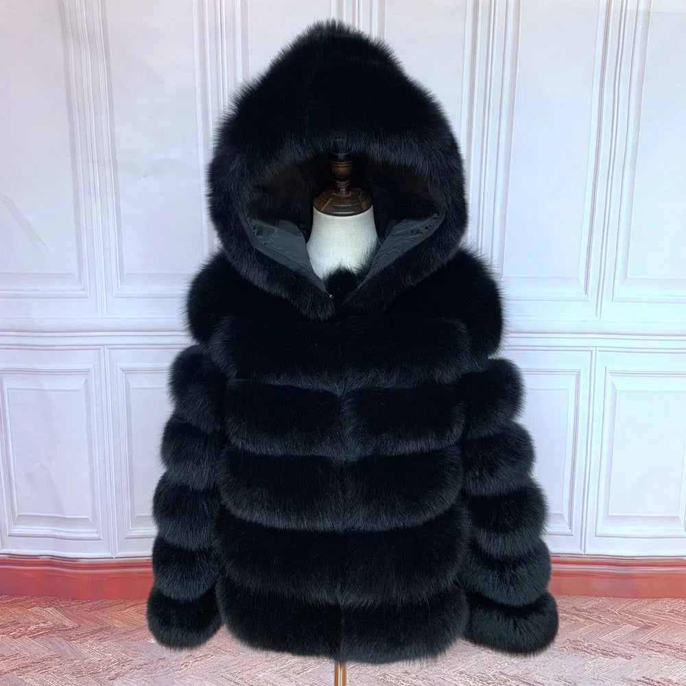 Fur Coat Women's Winter Coats Overcoat Female Fur Jackets For Women Long Sleeves Hood womans Real fur coats Real Fur Clothing