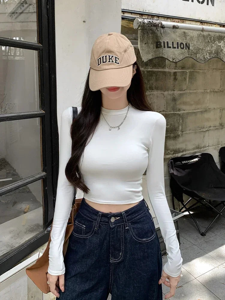Women Casual Long Sleeve T-Shirts Spring Autumn Solid Slim Fit Pullovers Tees Shirts Female Streetwear Base Tees Tops Casual