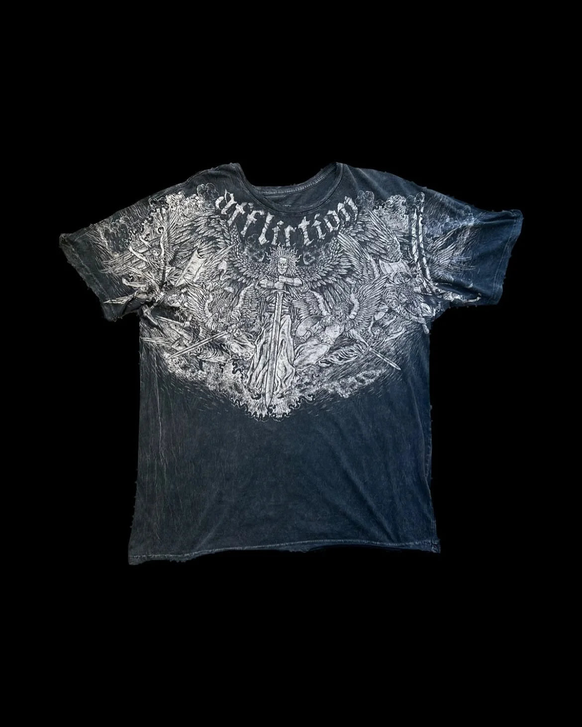 Affliction Men's Skull Graphic T-shirt Vintage American Style Distressed Print Rock Tee High Street Hip-Hop Cotton Couple Tops