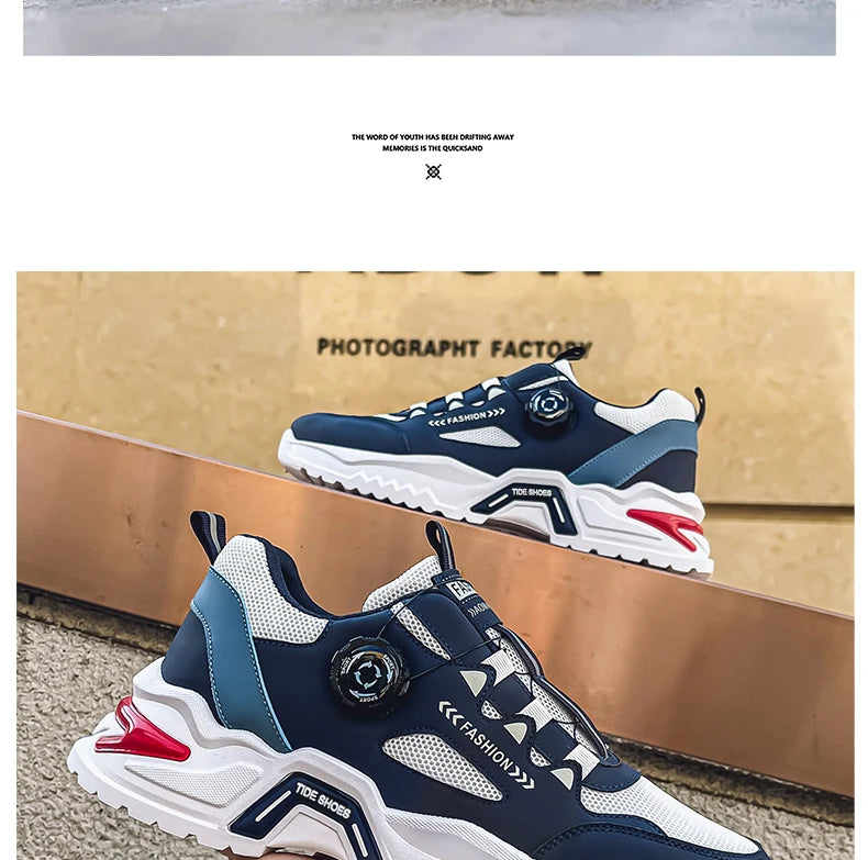 Men's Korean rotating buckle trendy casual sports shoes four season soft soled non slip outdoor running shoes student sneakers
