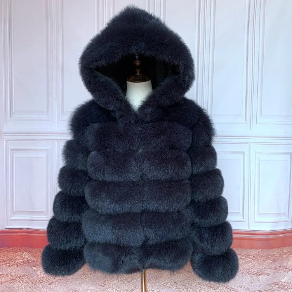 Fur Coat Women's Winter Coats Overcoat Female Fur Jackets For Women Long Sleeves Hood womans Real fur coats Real Fur Clothing