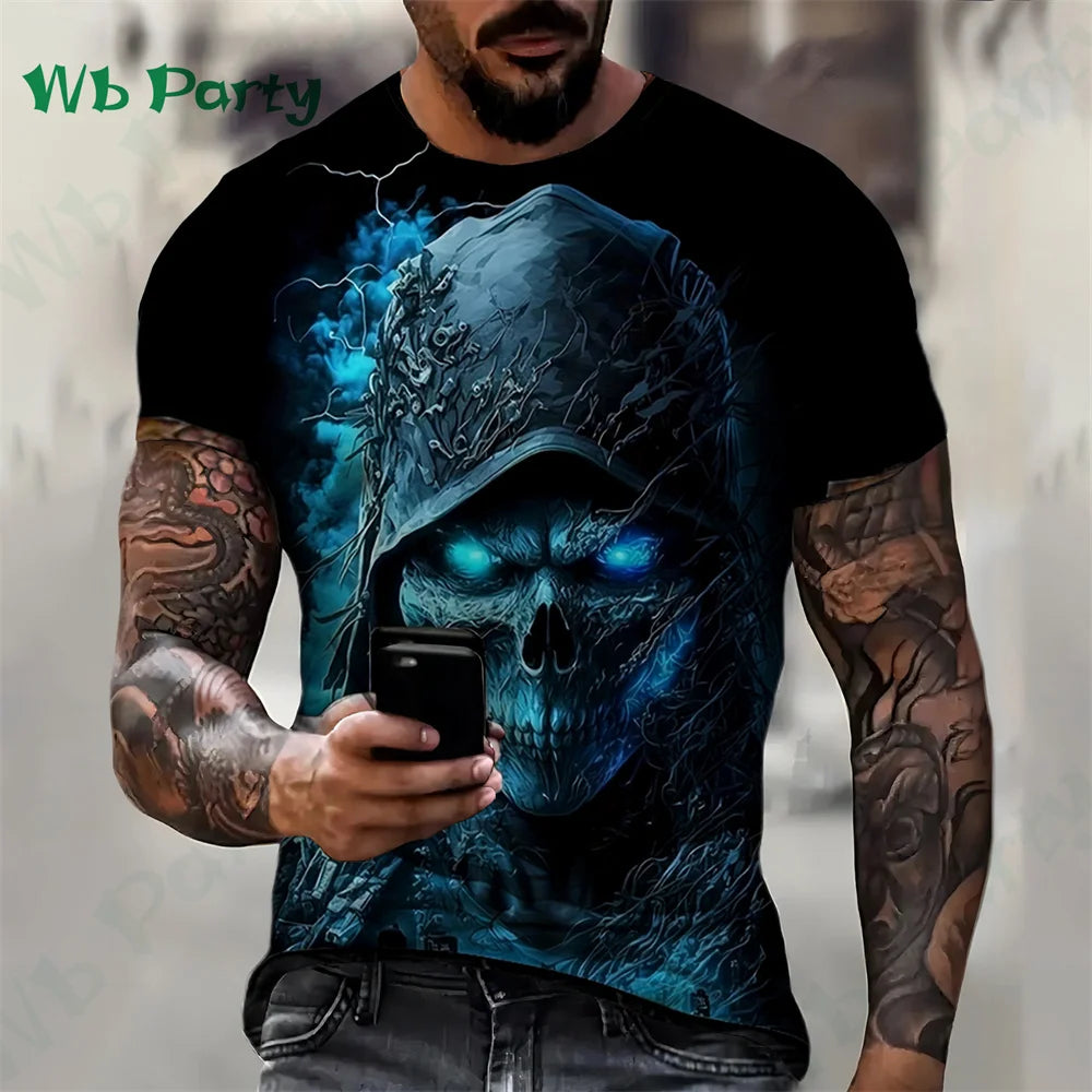 Oversize T-shirts Skull Print Compression Shirt Skull Graphic T shirts Men's Summer Clothes Oversize T-shirt Oversized T-shirt