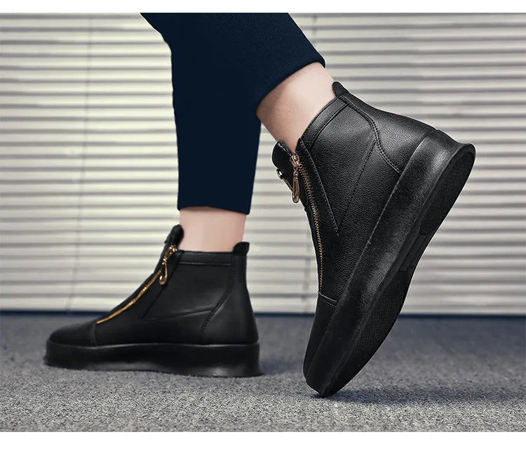 High Top Casual Shoes for Men Brand Ankle Boots Fashion White Men Skateboard Shoes Luxury Platform Sport Shoes Leather Men Boots