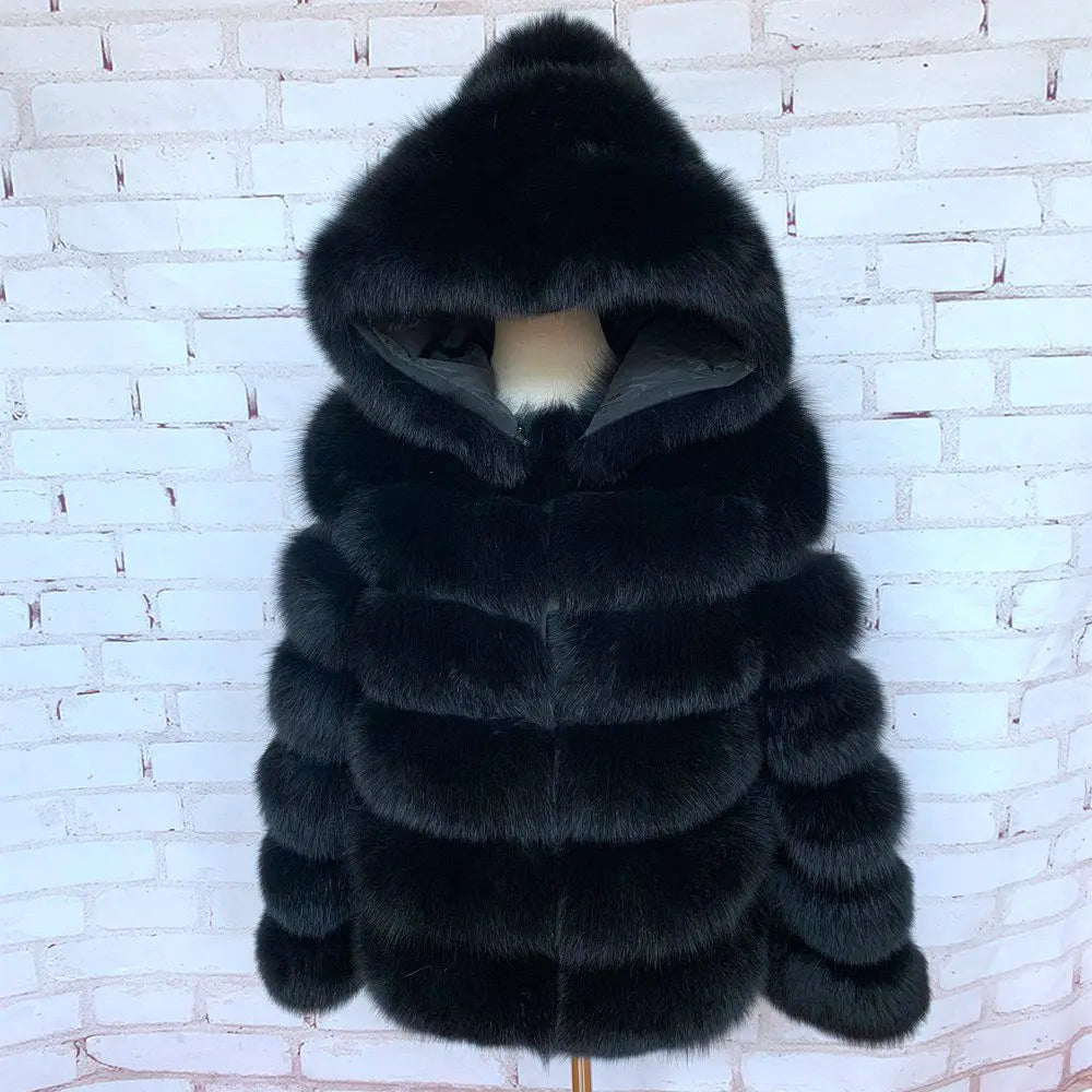 Fur Coat Women's Winter Coats Overcoat Female Fur Jackets For Women Long Sleeves Hood womans Real fur coats Real Fur Clothing