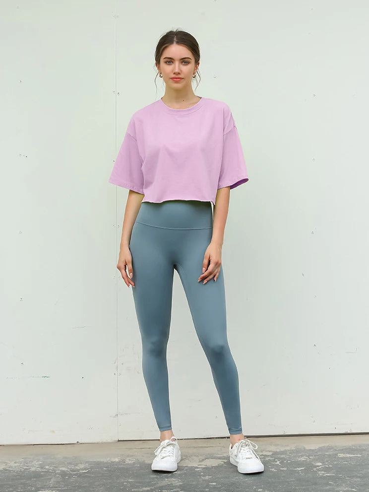 Y2K Outdoor Dance Sports Short sleeved Yoga Dress Women's Leisure Versatile Fitness Top Loose Sports T-shirt