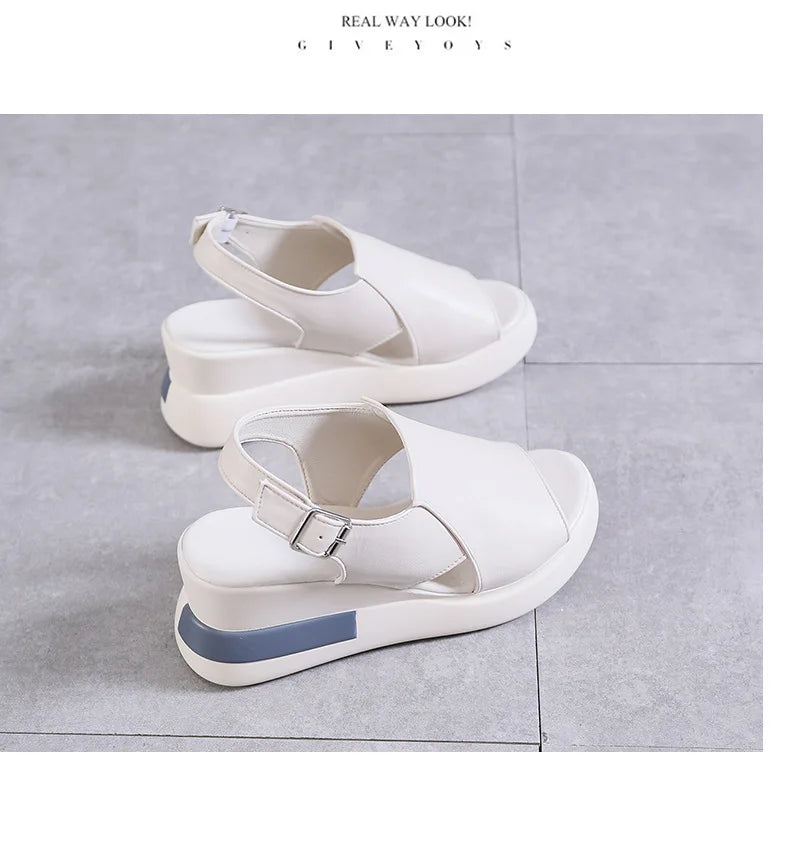2023 Women's Platform Wedge Sandals New Summer High-heeled Fish Mouth Women's Shoes Soft Leather Heightened Platform Shoes