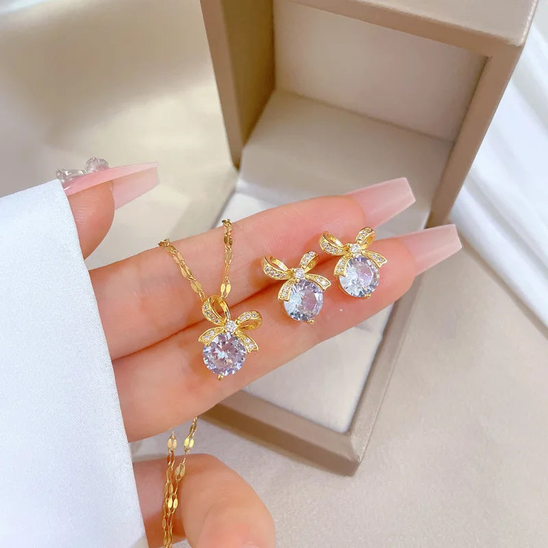 Stainless Steel Austrian Crystal Enamel Square Pendant Jewelry Sets Women African Costume Jewelry Maxi Necklace Earring Set