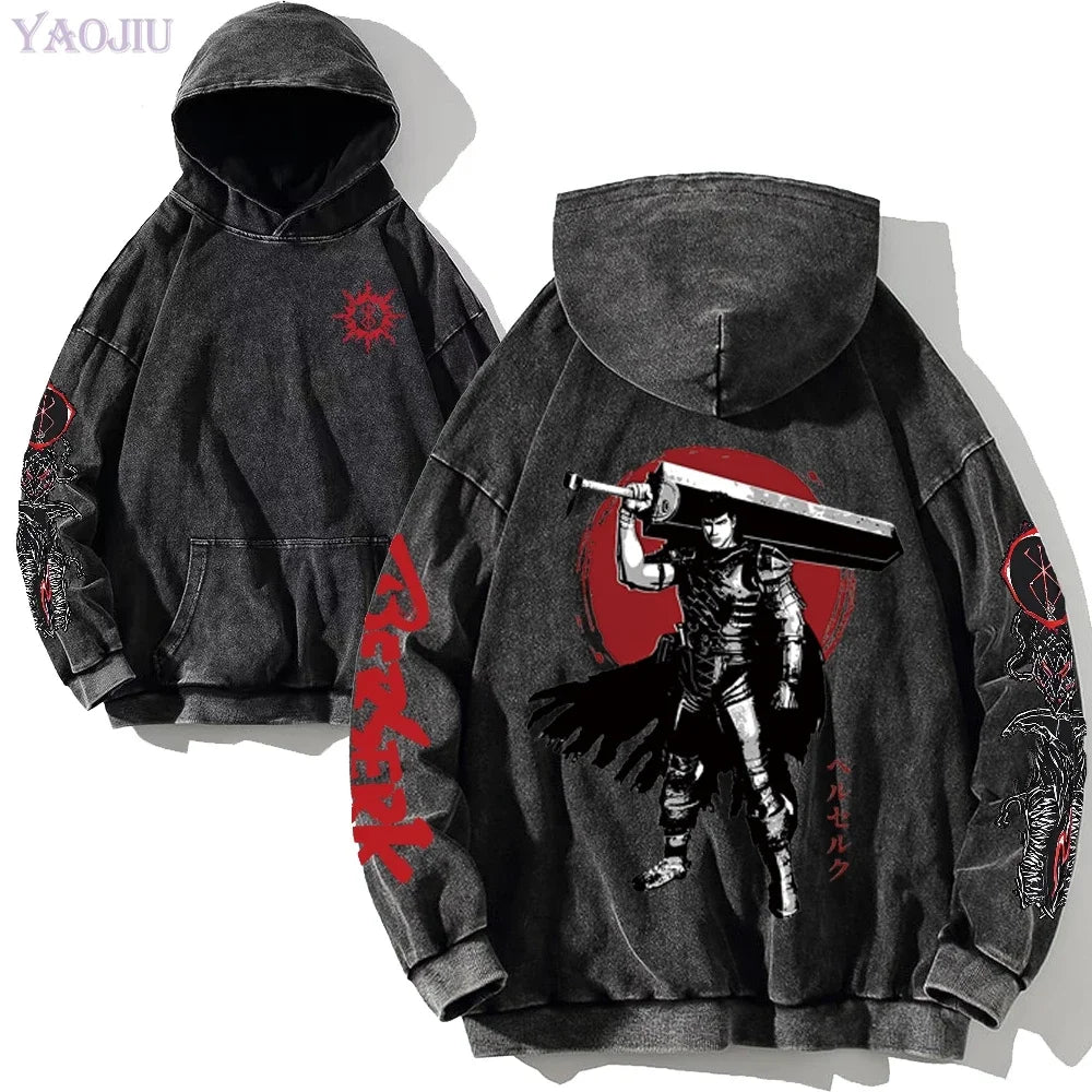custom Wash Hoodies Men Women Vintage Black 100% Cotton Gothic Sweatshirts Casual Pullover Hip Hop Y2K Sportswear