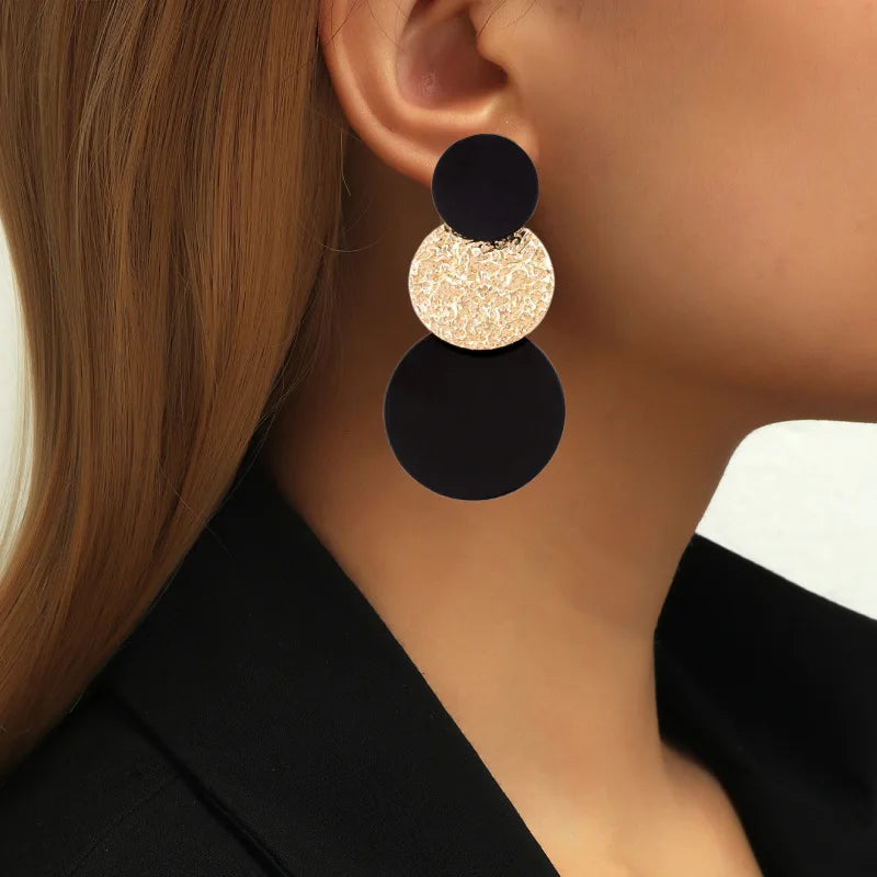 Tassel Disc Pattern Earrings, Symmetrical Pendant Earrings for Women, Creative, Individual and Geometric Temperament