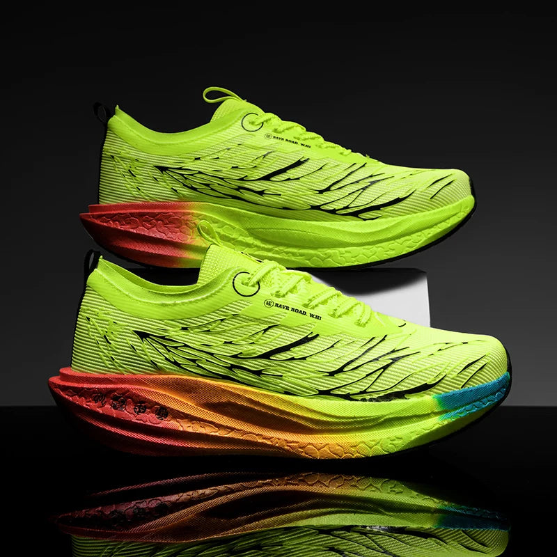 Men Sports Running Shoes Casual Marathon Carbon Plate Breathable Lightweight Women's Fluorescence Athletic Nonskid Sneakers