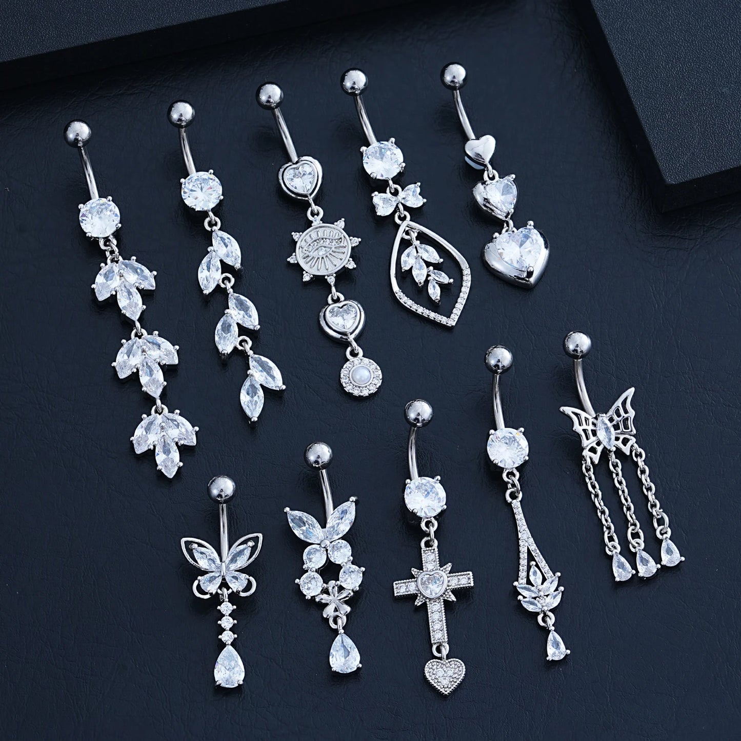 14G Gold Color Pendant Navel Piercing Ornament Butterfly Heart Chains Dangled Belly Button Rings for Women Belly Nombril Jewelry