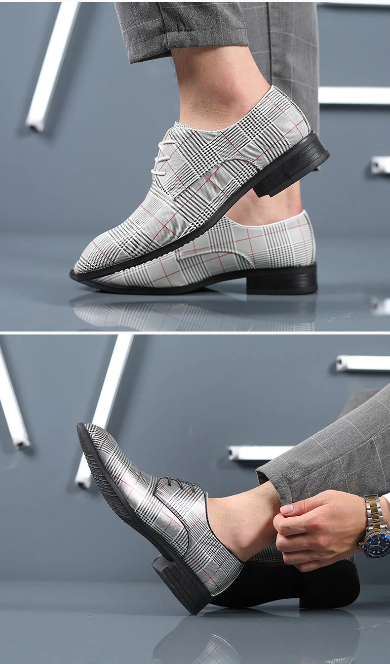 Luxury Men Dress Shoes Leather Shoes Designer Striped Patten Men Formal Shoes Italian Oxfords Pointed Toe Wedding Shoe Barber