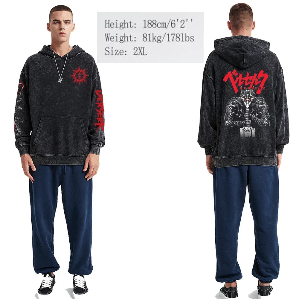 custom Wash Hoodies Men Women Vintage Black 100% Cotton Gothic Sweatshirts Casual Pullover Hip Hop Y2K Sportswear