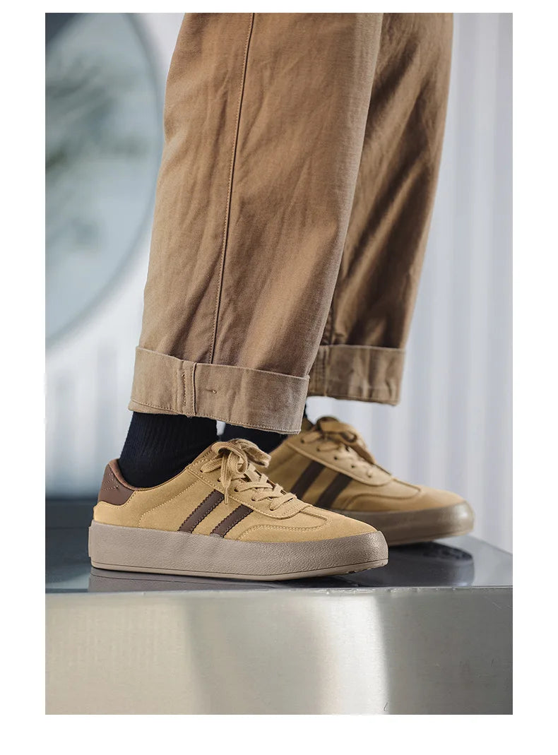 Vintage Brown Man Sneakers Suede Leather Men's Skateboard Shoes Comfort Lace-up Men Skate Sneakers Thick Sole Casual Board Shoes