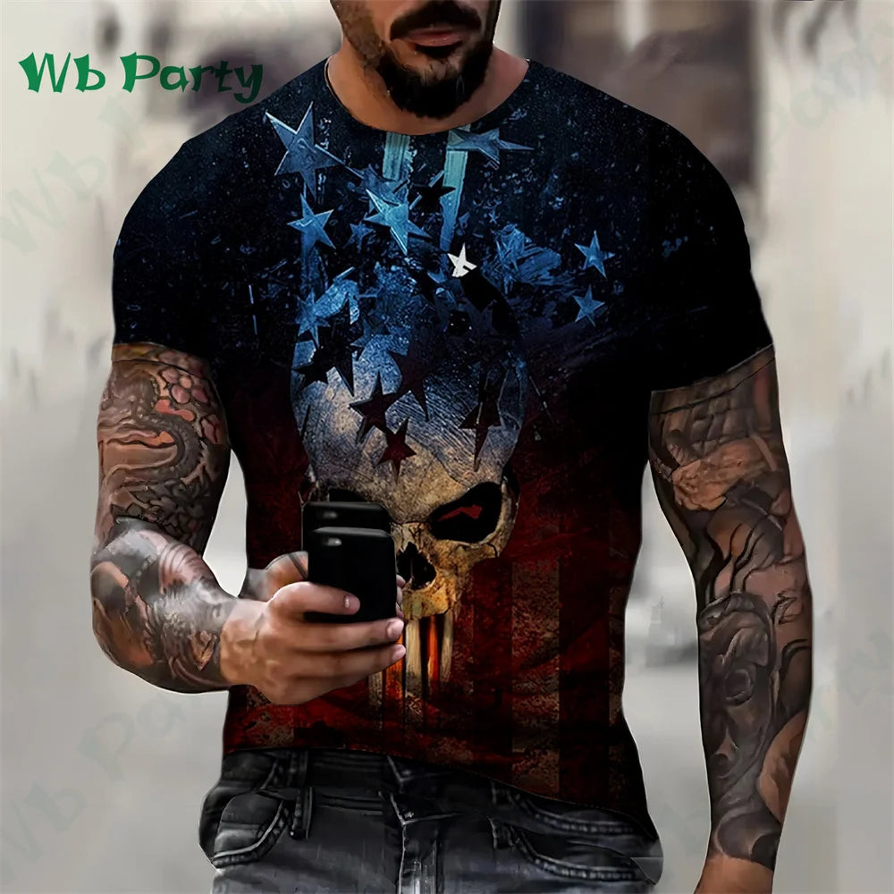 Oversize T-shirts Skull Print Compression Shirt Skull Graphic T shirts Men's Summer Clothes Oversize T-shirt Oversized T-shirt