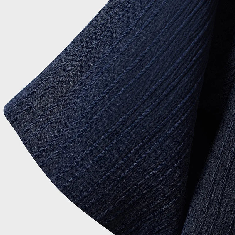 2025 Summer Men's Set Striped Jacquard Shirt Short Sleeve Button Collar Casual Shirt Fashionable Hot Selling Trendy Atmosphere