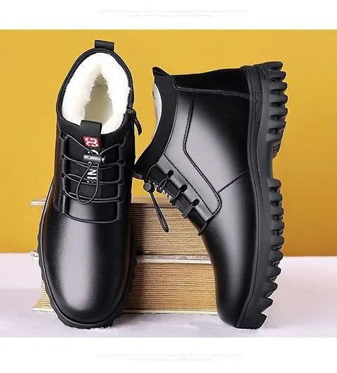 Men's winter warm cotton shoes Outdoor non slip thick leather boots New Fashion Plush Comfortable Shoe Casual Snow Boots male