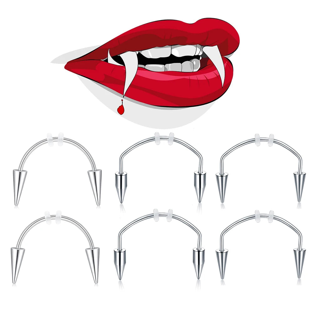 WKOUD 2 Pcs  Piercing Tiger Teeth Vampire  Stainless Steel Smile Lip Nail Jewelry Fangs Dracula Septum 3 Style