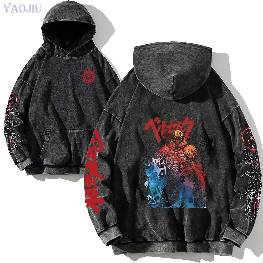 custom Wash Hoodies Men Women Vintage Black 100% Cotton Gothic Sweatshirts Casual Pullover Hip Hop Y2K Sportswear