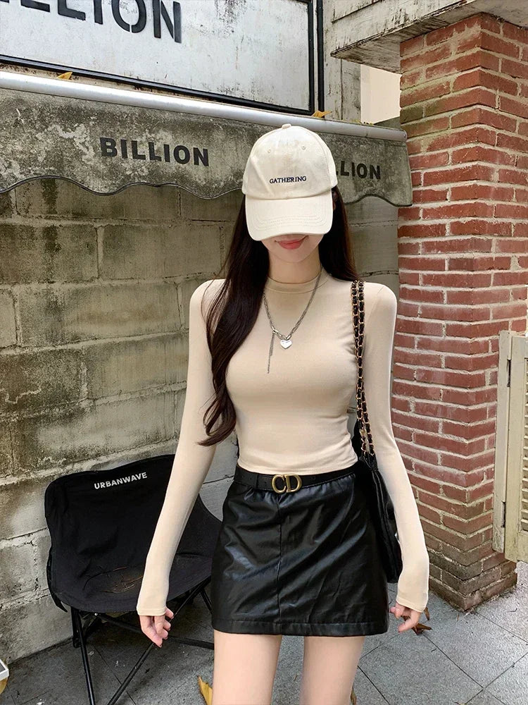 Women Casual Long Sleeve T-Shirts Spring Autumn Solid Slim Fit Pullovers Tees Shirts Female Streetwear Base Tees Tops Casual