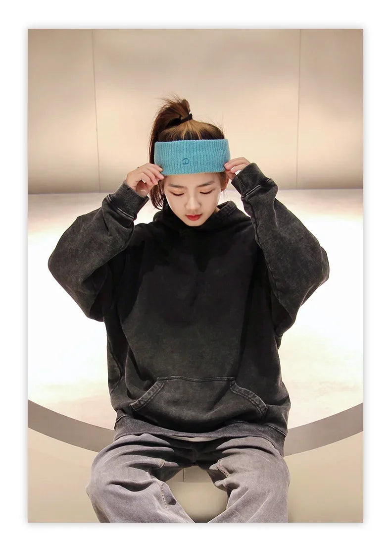 custom Wash Hoodies Men Women Vintage Black 100% Cotton Gothic Sweatshirts Casual Pullover Hip Hop Y2K Sportswear