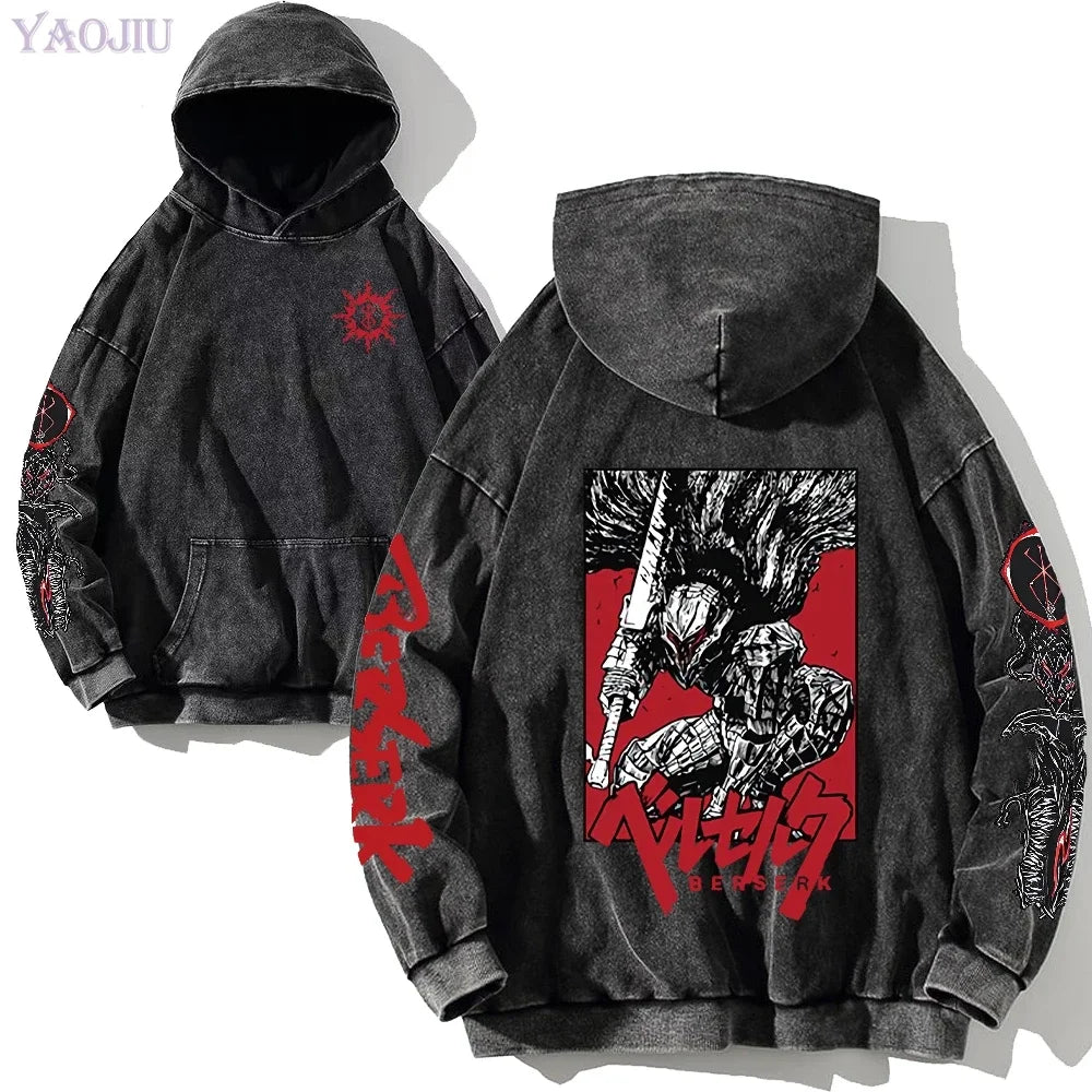 custom Wash Hoodies Men Women Vintage Black 100% Cotton Gothic Sweatshirts Casual Pullover Hip Hop Y2K Sportswear