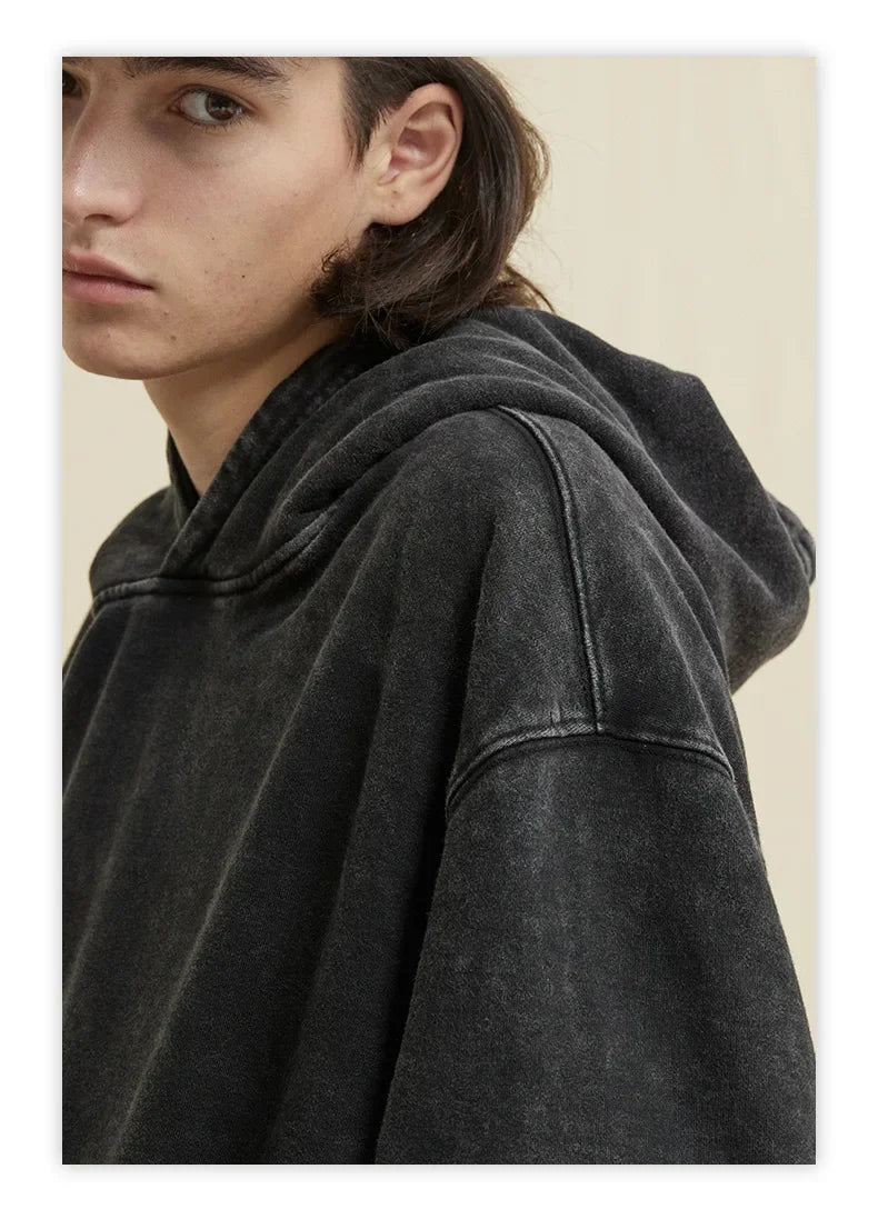 custom Wash Hoodies Men Women Vintage Black 100% Cotton Gothic Sweatshirts Casual Pullover Hip Hop Y2K Sportswear