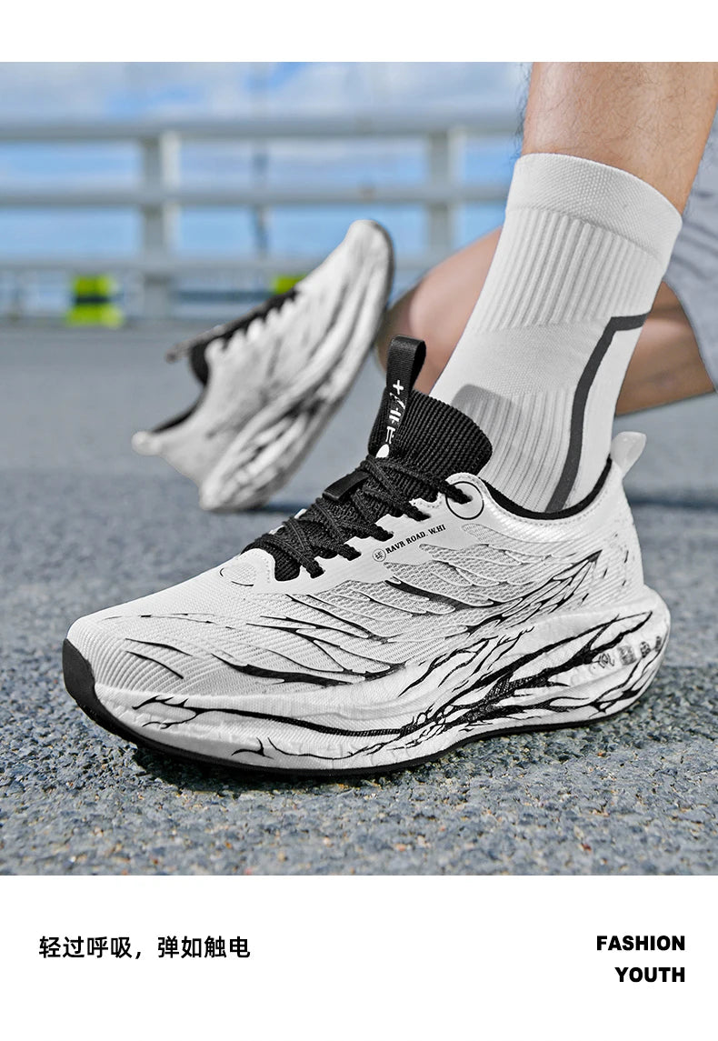 Men Sports Running Shoes Casual Marathon Carbon Plate Breathable Lightweight Women's Fluorescence Athletic Nonskid Sneakers