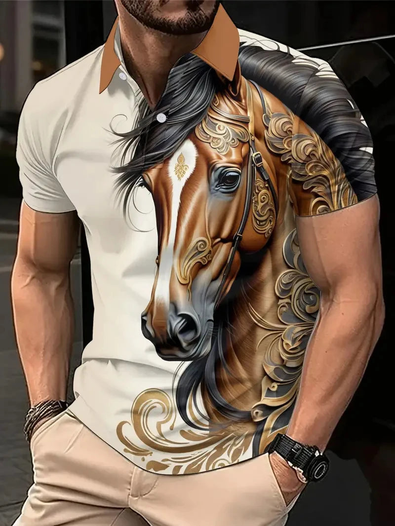 Harajuku Horse Graphic Polo Shirts For Men New Summer Short Sleeve Golf Tees 3D Printed Polo Shirt Horse Lover Loose Streetwear