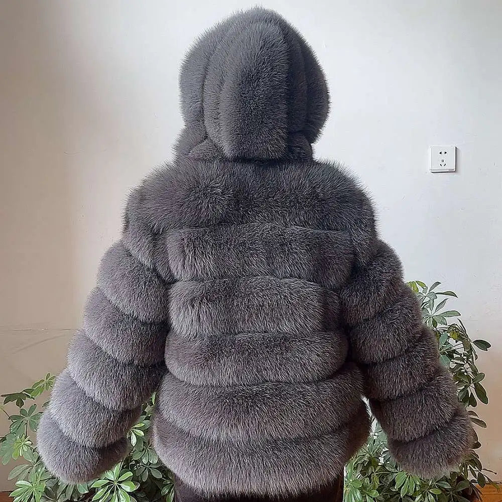 Fur Coat Women's Winter Coats Overcoat Female Fur Jackets For Women Long Sleeves Hood womans Real fur coats Real Fur Clothing