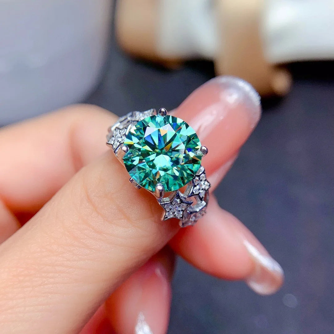 Luxury 5 Carats Silver Color Created Green Blue Imitated Moissanite Gemstone Adjustable Rings For Women Jewelry Engagement Gifts