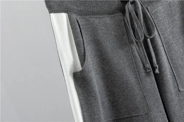 2025 Autumn Runway 2 Pieces Set Knitted Long Sleeve Pullovers Sweater Casual Patchwork Fashion Women Tops and Pants Suits Spring