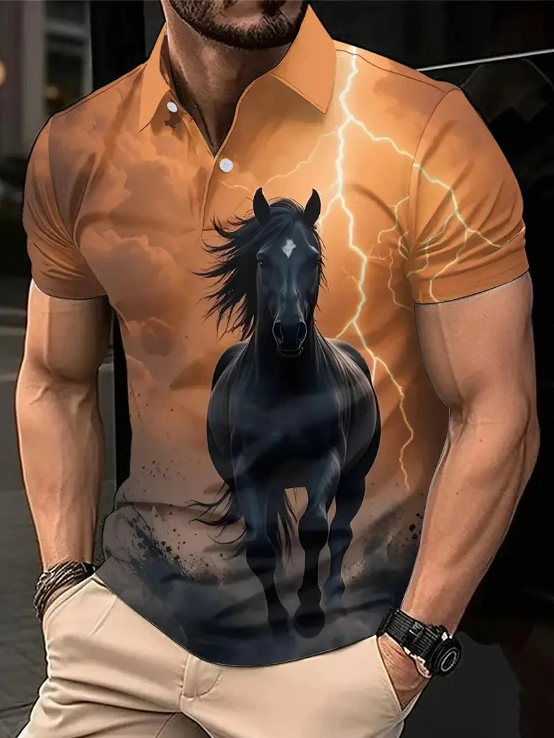 Harajuku Horse Graphic Polo Shirts For Men New Summer Short Sleeve Golf Tees 3D Printed Polo Shirt Horse Lover Loose Streetwear