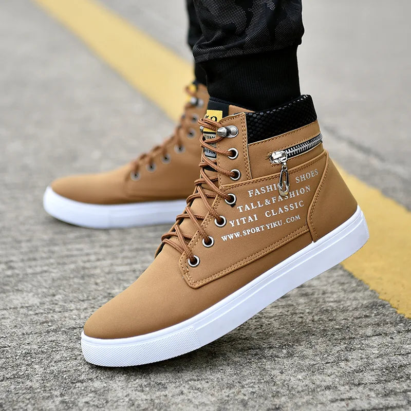 Spring High Top Men Shoes Luxury Leather Men's Sneaker Fashion Lace-up Ankle Boots Comfortable Mens tennis Shoes Plus Size 38-48