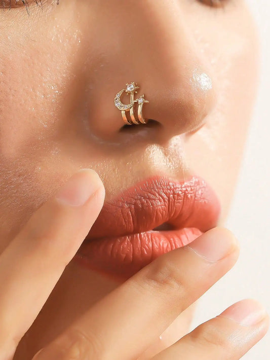 1 Pc Women's Fashion Moon-Shaped Non-Perforated Nose Clip - Festival Accessory
