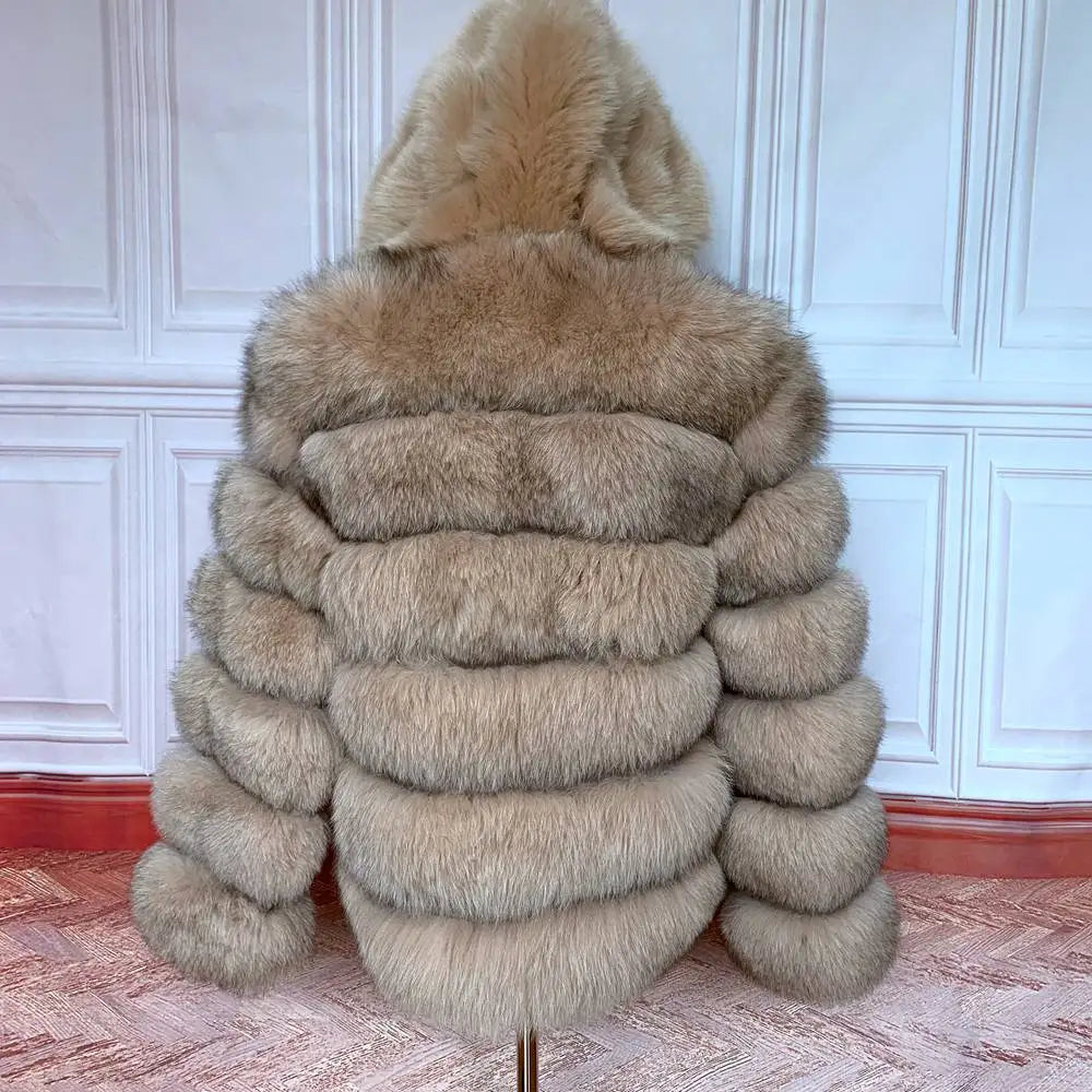 Fur Coat Women's Winter Coats Overcoat Female Fur Jackets For Women Long Sleeves Hood womans Real fur coats Real Fur Clothing